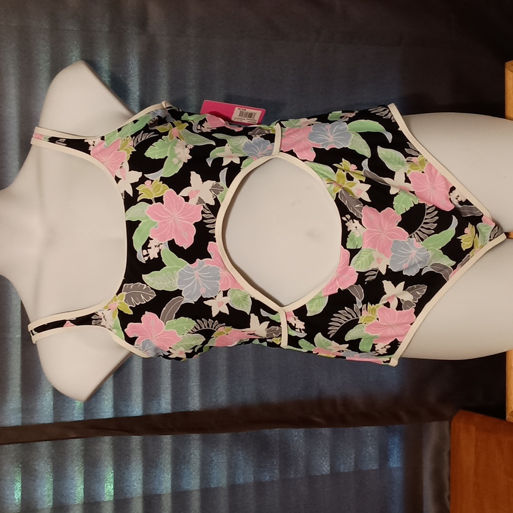 Women's Plus Size XXL One Piece Swim Suit Midnight Tropic Floral Cut-Out NWT